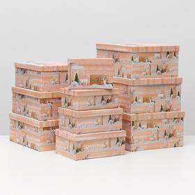 Набор коробок 10 в 1 прямоугольный "Новогодние олени" 37,5 х 29 х 16 - 19 х 13 х 7 см