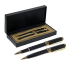 Ручки подарочные Calligrata "Империя", 2 штуки: капиллярная, шариковая поворотная, в кожзам футляре, чёрные - фото 319851850