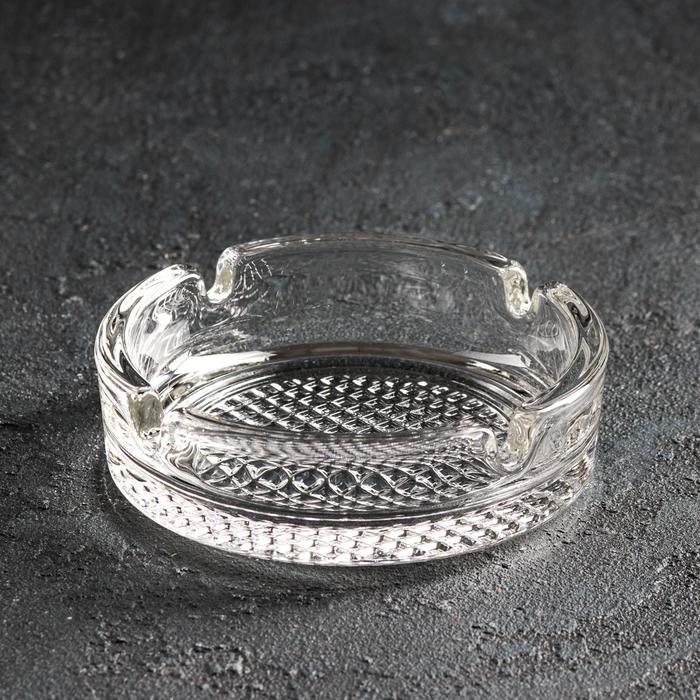 Пепельница «Круглая», d=10.6 см, рифлёная, стекло, прозрачная - Фото 1