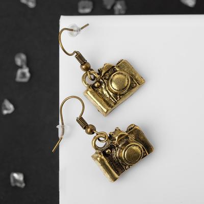 Серьги металл «Фотоаппарат», цвет чернёное золото