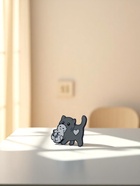 Значок «Кошка с котёнком», серо-белый в чёрном металле - Фото 7