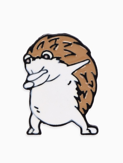 Значок «Ёж» хайп, бело-коричневый в чёрном металле