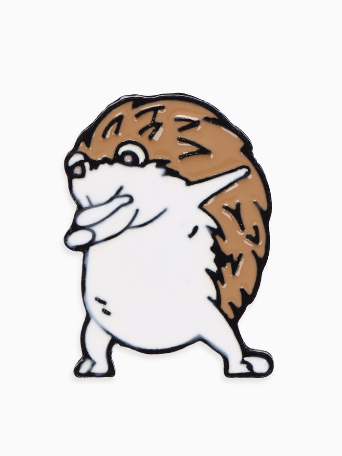 Значок «Ёж» хайп, бело-коричневый в чёрном металле - Фото 1