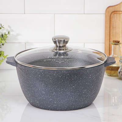 Кастрюля «Гранит», 5 л, d=26 см, h=13 см, антипригарное покрытие, литой алюминий, серая