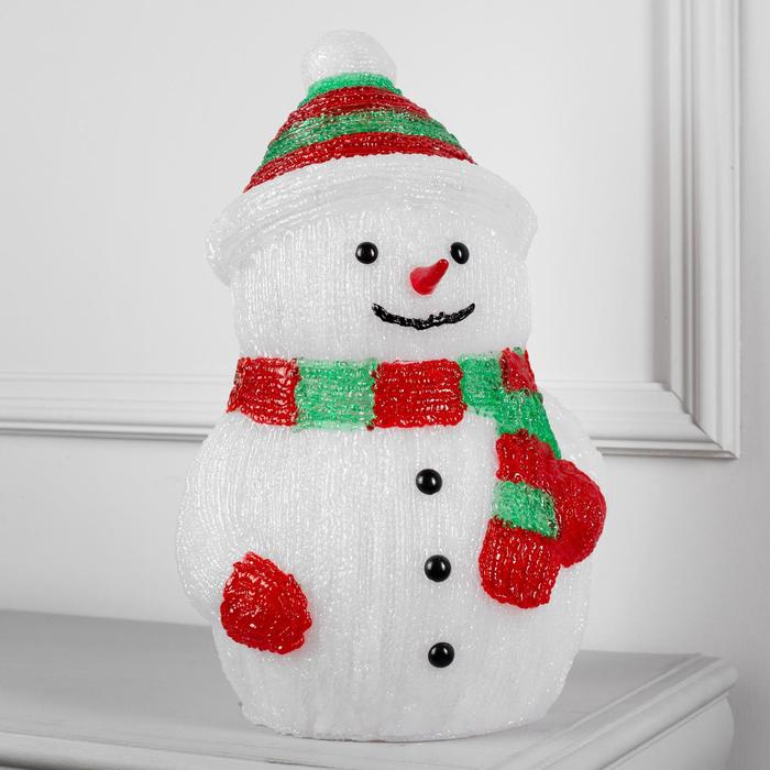 Светодиодная фигура «Снеговик большой» 25 × 44 × 20 см, акрил, 40 LED, 220 В, свечение белое - фото 1907143521