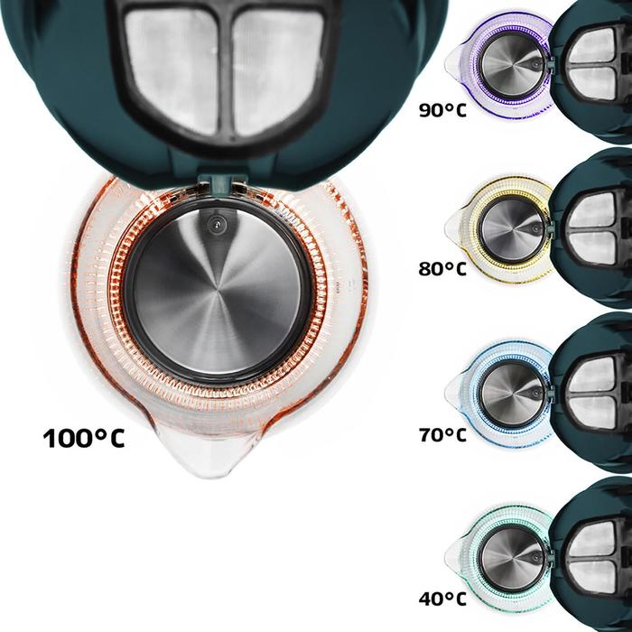 Чайник электрический Kitfort KT-640-4, стекло, 1.5 л, 2200 Вт, регулировка t°, зелёный - фото 51358425