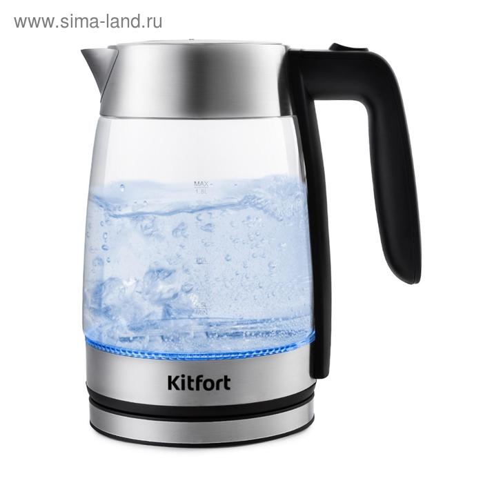 Чайник электрический Kitfort KT-641, стекло, 1.8 л, 2200 Вт, автоотключение, серебристый
