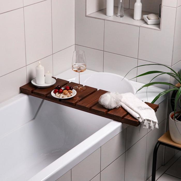 Столик на ванну деревянный "Натурал" накладной, тёмный, 80×24×5 см - Фото 1