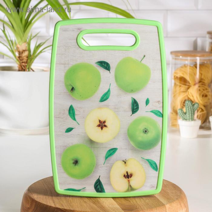 Доска разделочная пластиковая Доляна «Зелёные яблоки», прямоугольная, 30×20 см - Фото 1