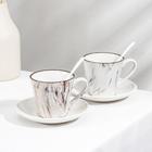 Набор чайный керамический на металлической подставке «Мрамор», 6 предметов: 2 чашки 200 мл, 2 блюдца d=14 см, 2 ложки - Фото 2