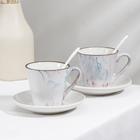 Набор чайный керамический на металлической подставке «Мрамор», 6 предметов: 2 чашки 200 мл, 2 блюдца d=14 см, 2 ложки - Фото 2