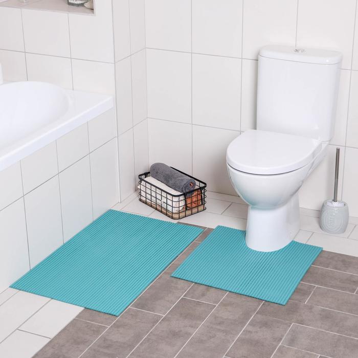 Набор ковриков для ванны и туалета «Моно голубой», 2 шт: 50×50, 50×80 см - Фото 1