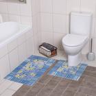 Набор ковриков для ванны и туалета «Листья голубые», 2 шт: 50×50, 50×85 см - Фото 1