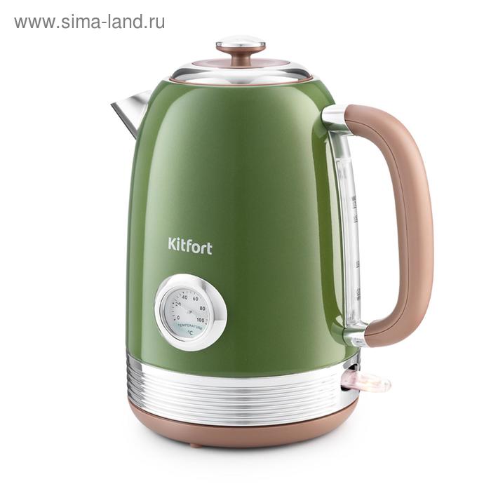 Чайник электрический Kitfort KT-6110, металл, 1.7 л, 2200 Вт, автоотключение, зелёный - Фото 1