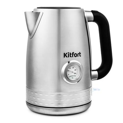 Чайник электрический Kitfort KT-684, металл, 1.7 л, 2200 Вт, автоотключение, серебристый