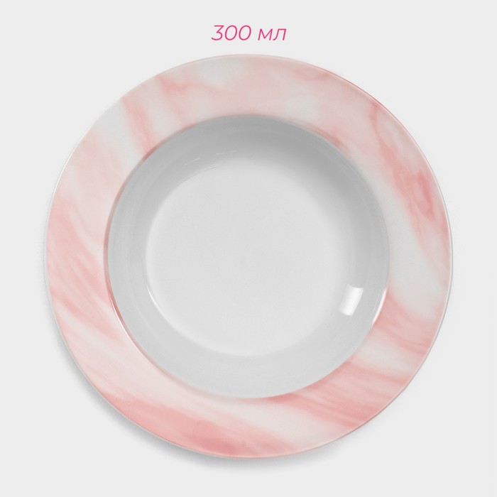Набор керамической посуды Доляна «Мрамор», 24 предмета: тарелки d=19/21/24 см, чайная пара 200 мл, цвет розовый - фото 1908602439