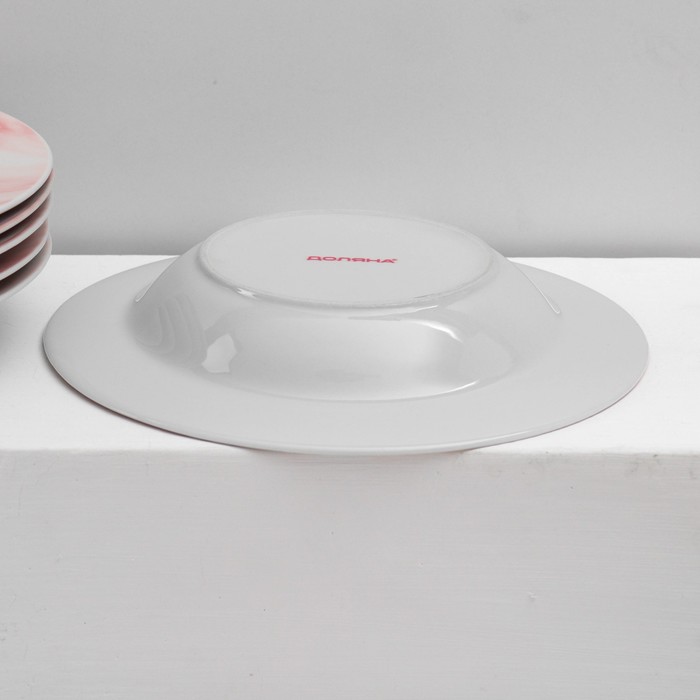 Набор керамической посуды Доляна «Мрамор», 24 предмета: тарелки d=19/21/24 см, чайная пара 200 мл, цвет розовый - фото 1908602440
