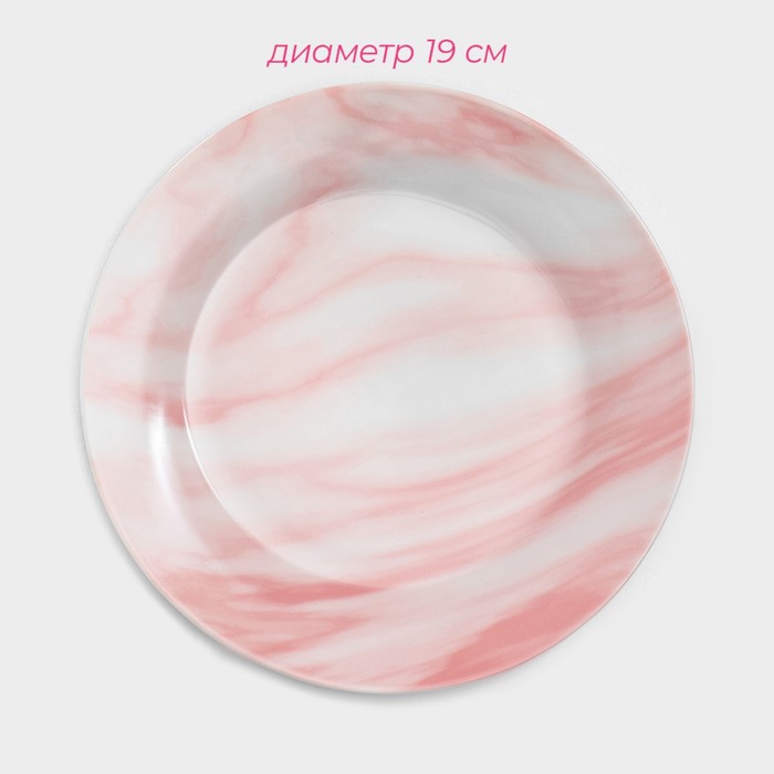 Набор керамической посуды Доляна «Мрамор», 24 предмета: тарелки d=19/21/24 см, чайная пара 200 мл, цвет розовый - фото 1908602430
