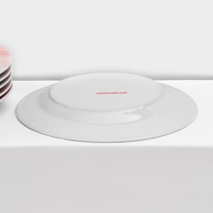 Набор керамической посуды Доляна «Мрамор», 24 предмета: тарелки d=19/21/24 см, чайная пара 200 мл, цвет розовый - фото 1908602433