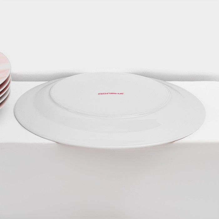 Набор керамической посуды Доляна «Мрамор», 24 предмета: тарелки d=19/21/24 см, чайная пара 200 мл, цвет розовый - фото 1908602437