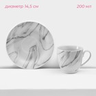 Набор керамической посуды Доляна «Мрамор», 24 предмета: тарелки d=19/21/24 см, чайная пара 200 мл, цвет серый - Фото 3