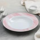 Тарелка керамическая глубокая Доляна «Мрамор», 300 мл, d=21 см, цвет белый и розовый - Фото 2