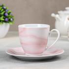 Чайная пара керамическая Доляна «Мрамор», 2 предмета: чашка 200 мл, блюдце d=14,5 см, цвет розовый - Фото 1