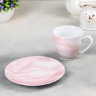 Чайная пара керамическая Доляна «Мрамор», 2 предмета: чашка 200 мл, блюдце d=14,5 см, цвет розовый - Фото 2