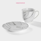 Чайная пара керамическая Доляна «Мрамор», 2 предмета: чашка 200 мл, блюдце d=14,5 см, цвет серый - фото 4313514