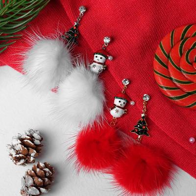 Серьги «Новогодние пушистые» снеговики, цвет МИКС