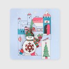 Брошь новогодняя "Снеговик" со снежинкой, цветная в серебре - фото 25617085