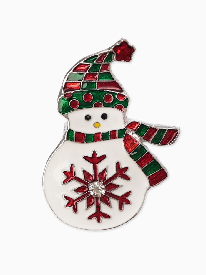 Брошь новогодняя «Снеговик со снежинкой», разноцветная в серебре - Фото 1