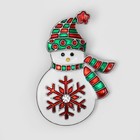 Брошь новогодняя "Снеговик" со снежинкой, цветная в серебре - Фото 2