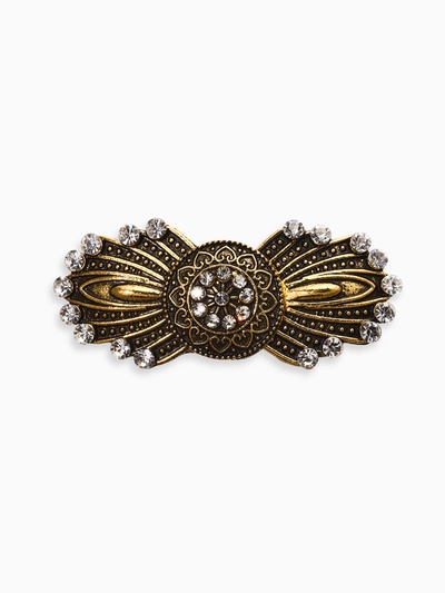 Зажим для кардигана «Перья», белый в чернёном золоте