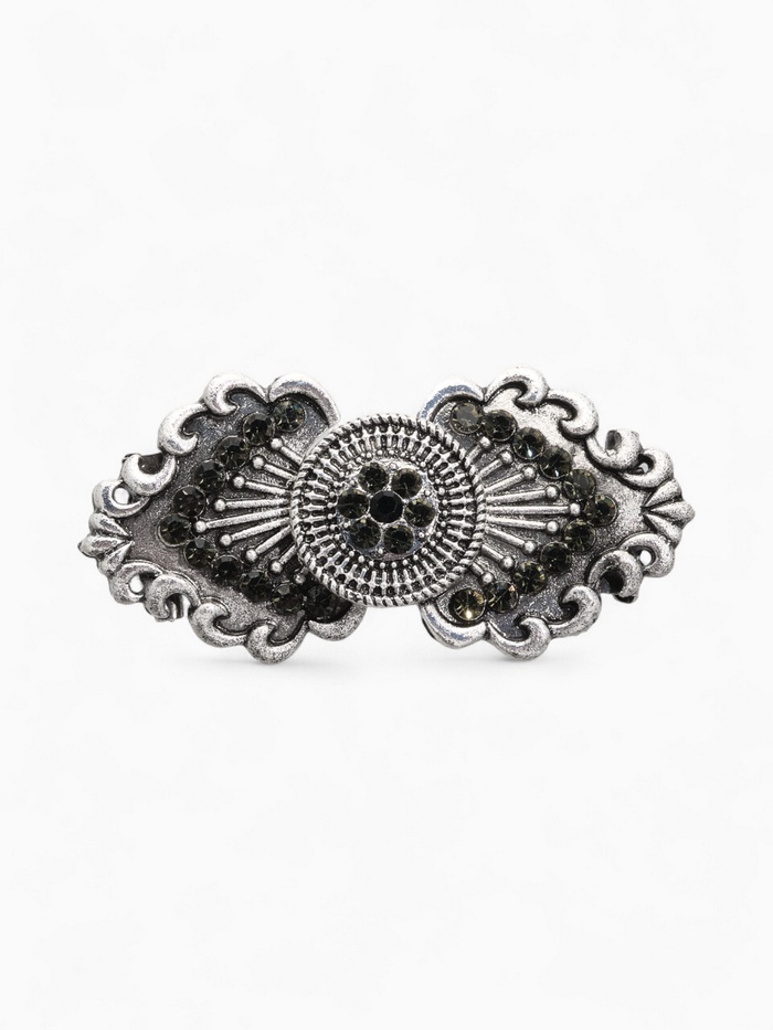 Зажим для кардигана «Лепнина», цвет чёрный в чернёном серебре - Фото 1