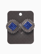 Зажим для кардигана «Квадраты», цвет синий в чернёном серебре - Фото 5