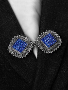 Зажим для кардигана «Квадраты», цвет синий в чернёном серебре - Фото 6