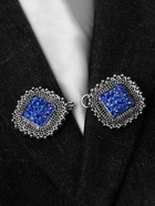 Зажим для кардигана «Квадраты», синий в чернёном серебре - Фото 9