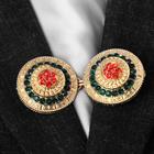 Зажим для кардигана «Круг» в орнаментах«, цвет красно-зелёный в золоте - Фото 1