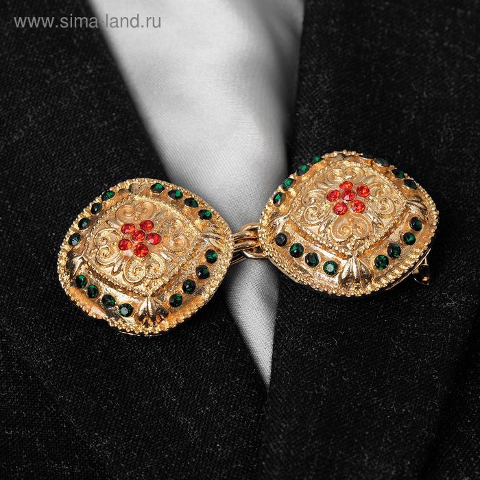 Зажим для кардигана «Этнос», цвет красно-зелёный в золоте - Фото 1