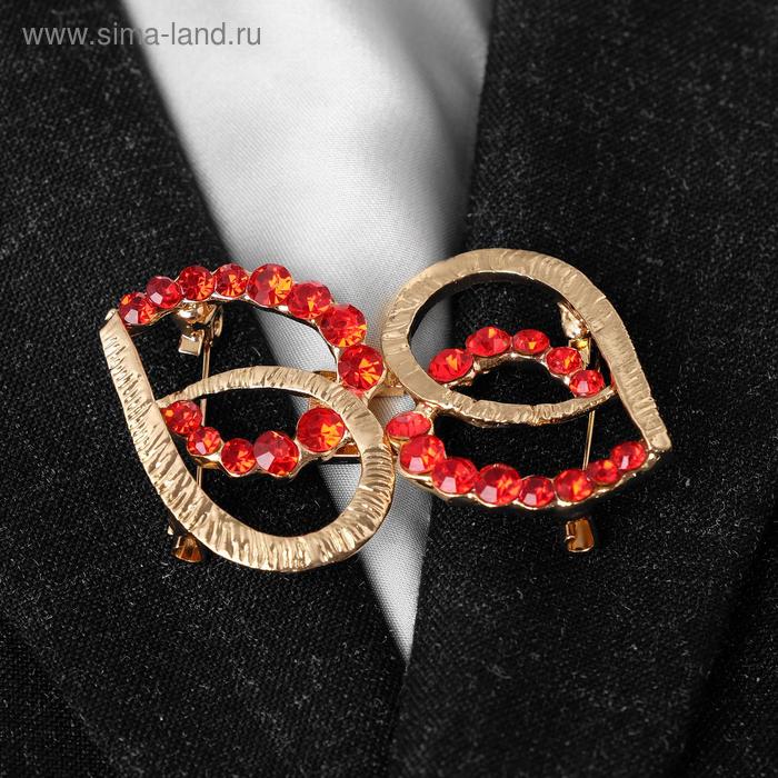 Зажим для кардигана «Сердца», цвет красный в золоте - Фото 1