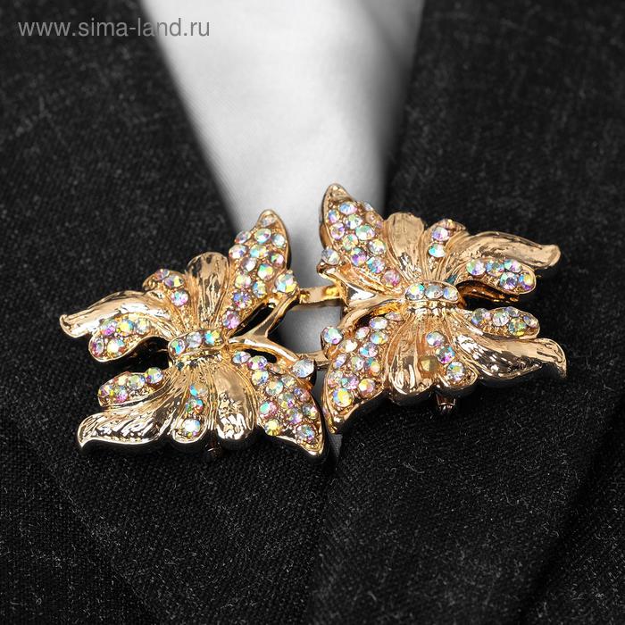 Зажим для кардигана «Бабочки», цвет радужный в золоте - Фото 1