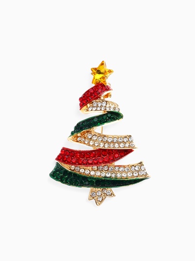 Брошь новогодняя «Ёлка», серпантин, загадай желание, разноцветная в золоте