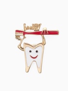 Брошь «Зуб» со щёткой, цвет красно-белый в золоте - Фото 1