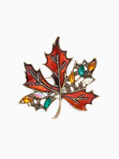 Брошь «Лист кленовый», стеклянный, коричневая в чернёном золоте