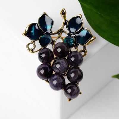 Брошь «Виноградная лоза аметиста», фиолетово-зелёная в чернёном золоте