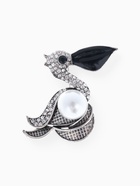 Брошь «Пеликан» с жемчужиной, цвет чёрно-белый в чернёном серебре - Фото 1