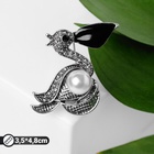 Брошь «Пеликан» с жемчужиной, цвет чёрно-белый в чернёном серебре - Фото 2