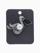 Брошь «Пеликан» с жемчужиной, цвет чёрно-белый в чернёном серебре - Фото 5