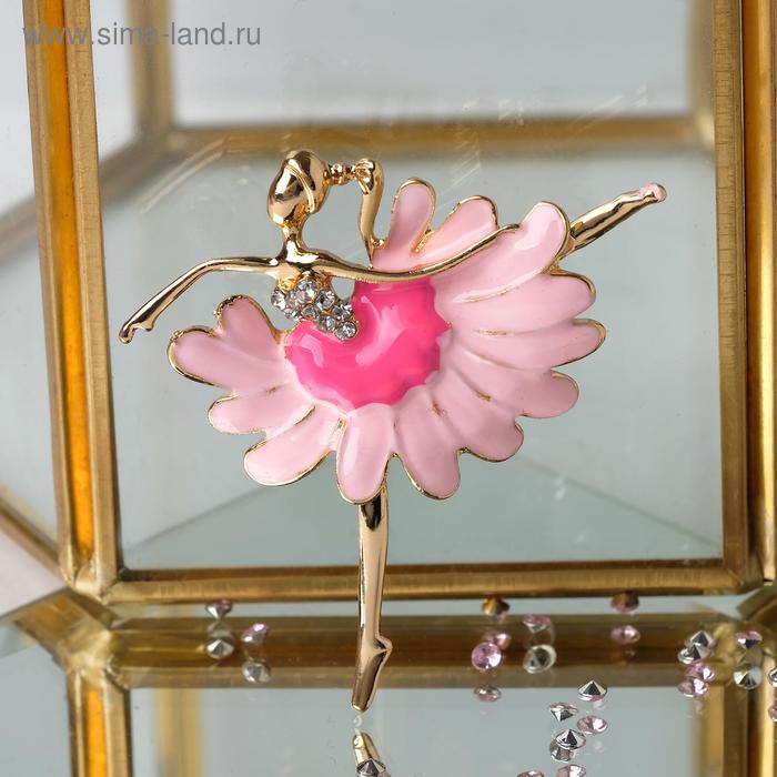 Брошь «Балерина» ромашка, цвет бело-розовый в золоте - Фото 1